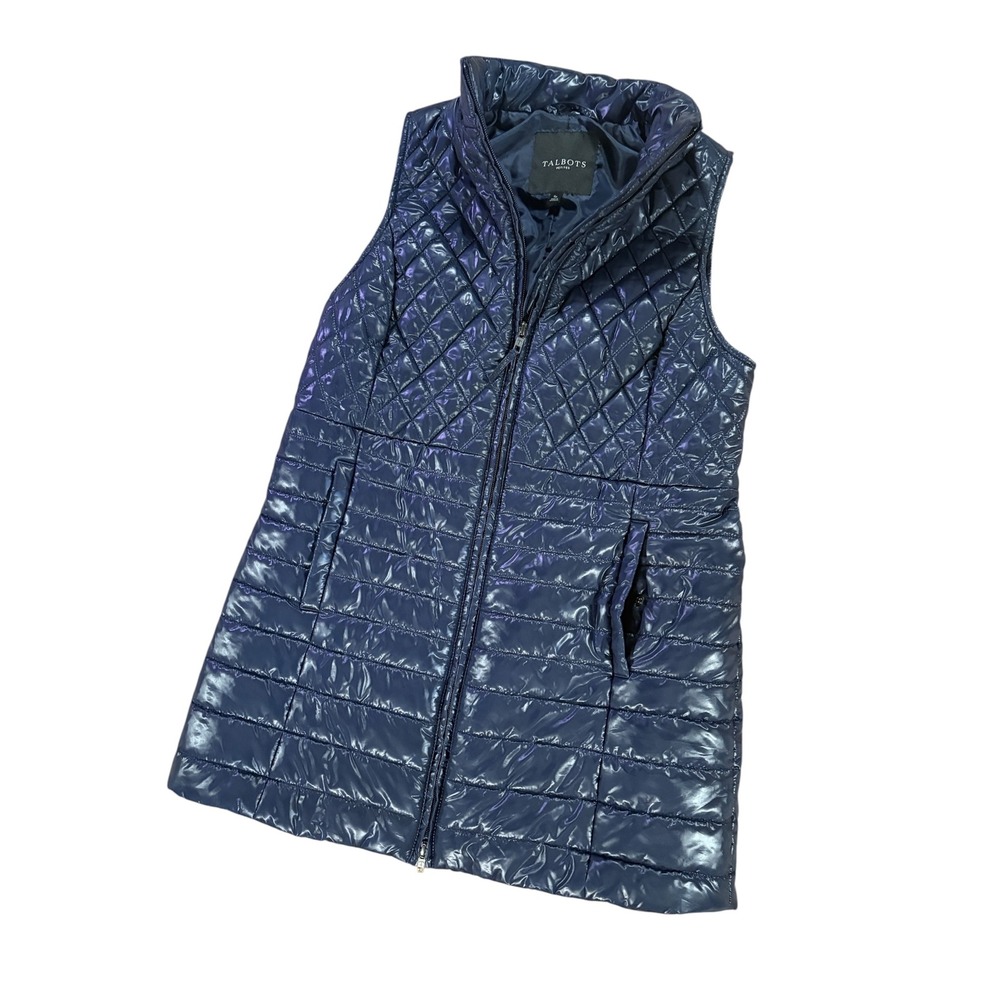 Talbots Petites PrimaLoft Long Quilted Puffer Vest Navy SP